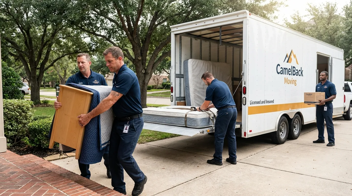 Crew loading residential truck for cross-state move from Marine City, MI