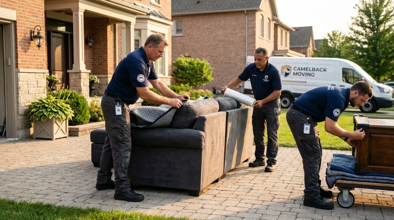 Large estate moving crew wrapping furniture in Marine City, MI